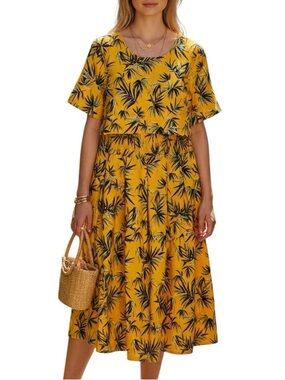 Autumn Adeigbo Palm Print Midi Garden Dress Resortcore Boho Vacation Chic SZ‎ 4